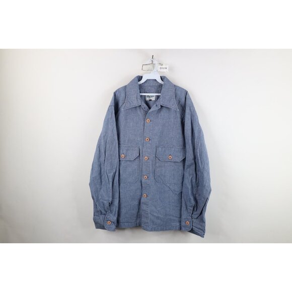 Vtg 70s Streetwear Mens L Faded Chambray Collared Button Shirt Jacket Jac USA